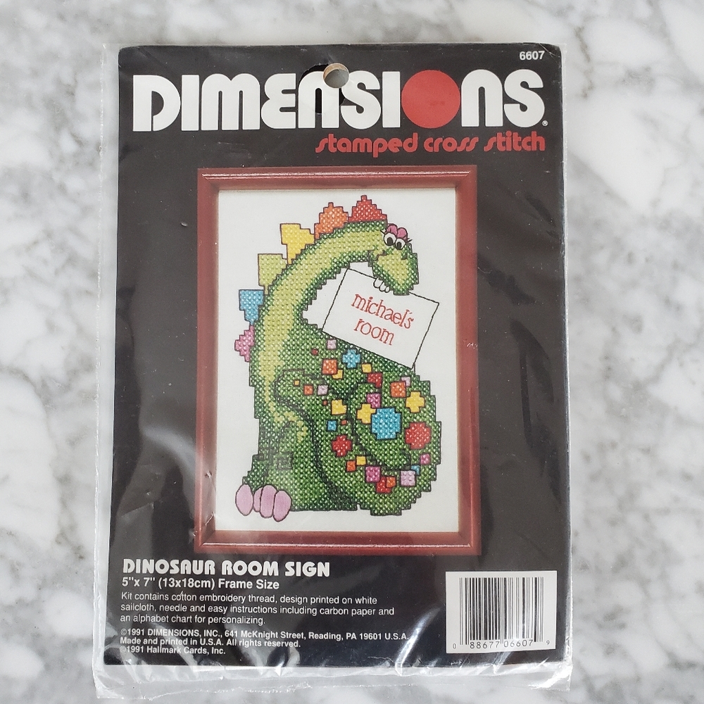 Dinosaur Kids room door sign cross stitch kit Dimensions #6607